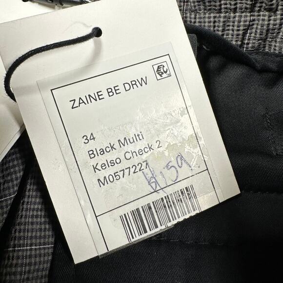 Theory NWT Zaine Classic-Fit Drawstring Pant Kelso Checked Nylon Size 34 Gray - Picture 8 of 12